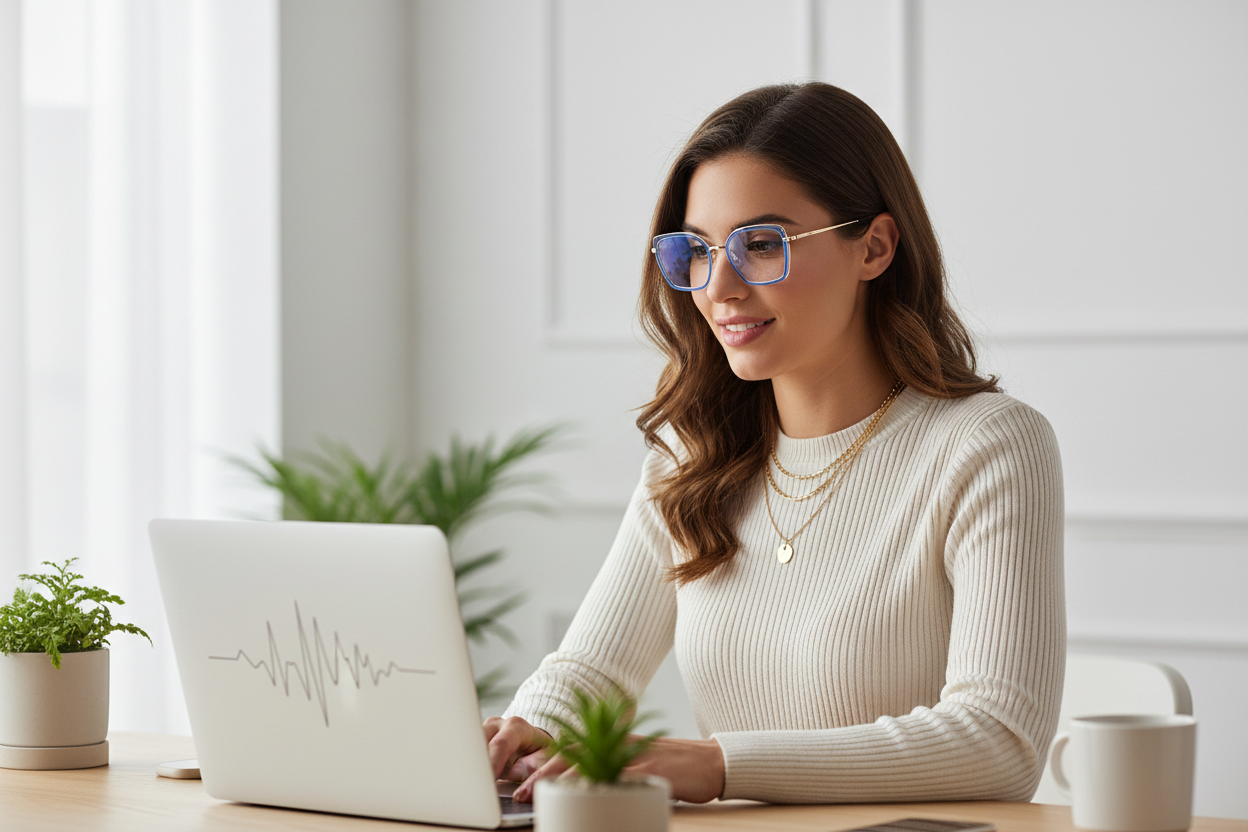 Mannequin avec lunettes anti-lumière bleue